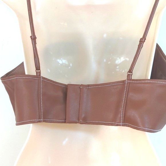 STAUD Bomber Vegan Leather Bralette Top in Whiskey - Picture 12 of 16